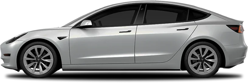 Silver Tesla Model 3 with 35% window tint, offering medium darkness for balanced privacy and visibility