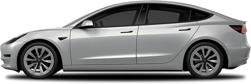 Silver Tesla Model 3 with 50% window tint applied, offering light shading and visible interior detail
