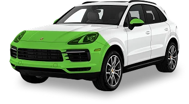 Diagram of a white SUV with green-highlighted areas showing partial front paint protection film coverage