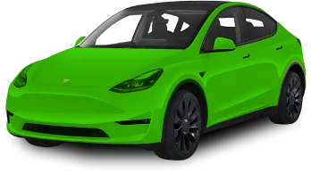 Tesla fully wrapped in bright green vinyl for complete transformation.