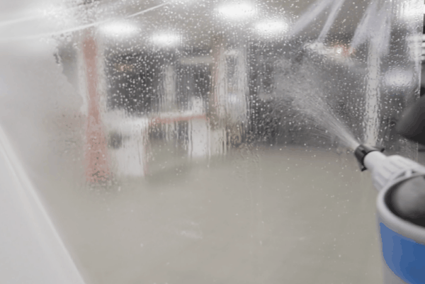 Water beading on clear paint protection film during a vehicle rinse test